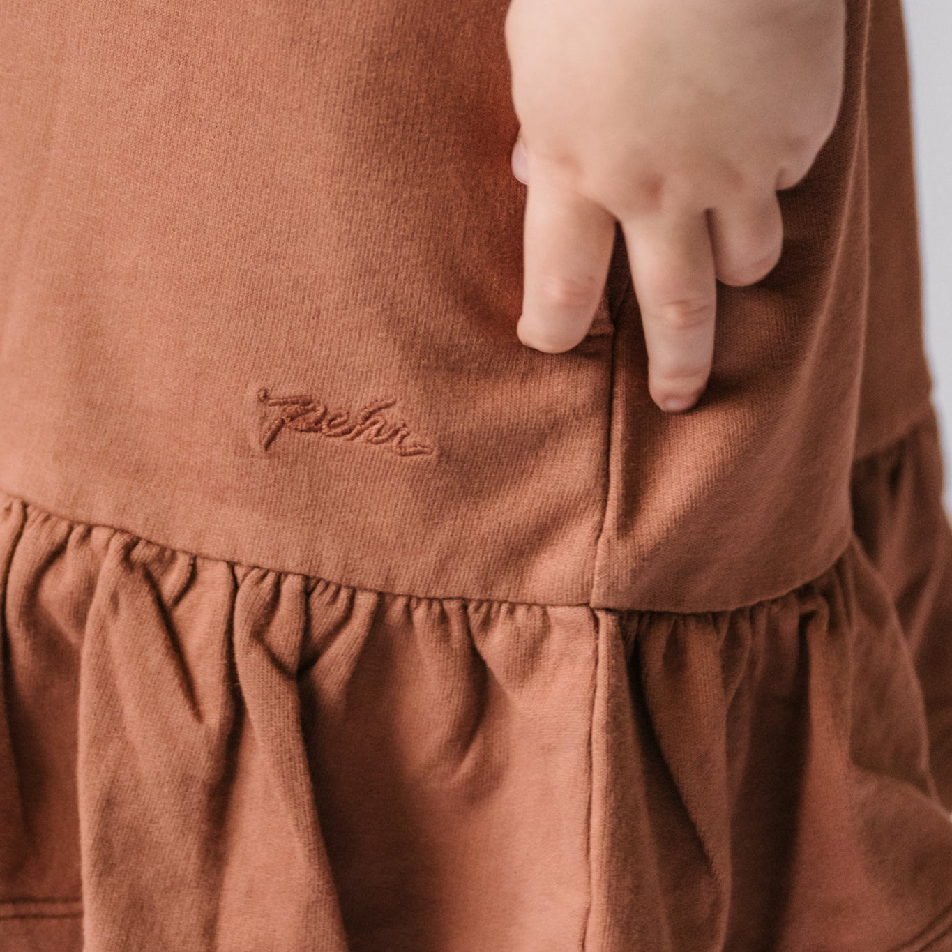 kids french terry kids ruffle hem dress clay