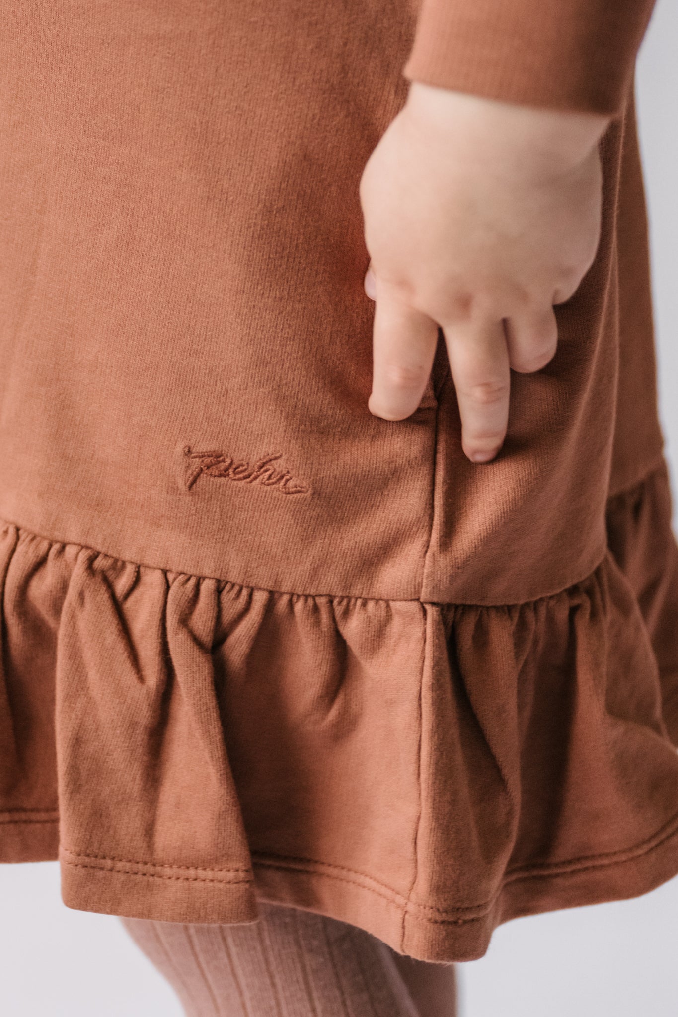 kids french terry kids ruffle hem dress clay