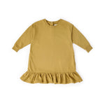 kids french terry kids ruffle hem dress dijon in yellows pattern