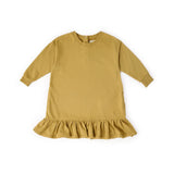 kids french terry kids ruffle hem dress dijon in yellows pattern