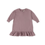 kids french terry kids ruffle hem dress plum in purples pattern