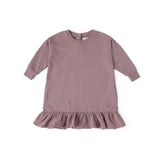 kids french terry kids ruffle hem dress plum in purples pattern