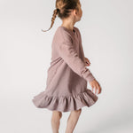 kids french terry kids ruffle hem dress plum