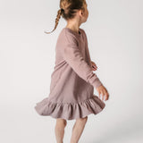 kids french terry kids ruffle hem dress plum
