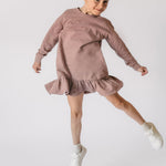 kids french terry kids ruffle hem dress plum
