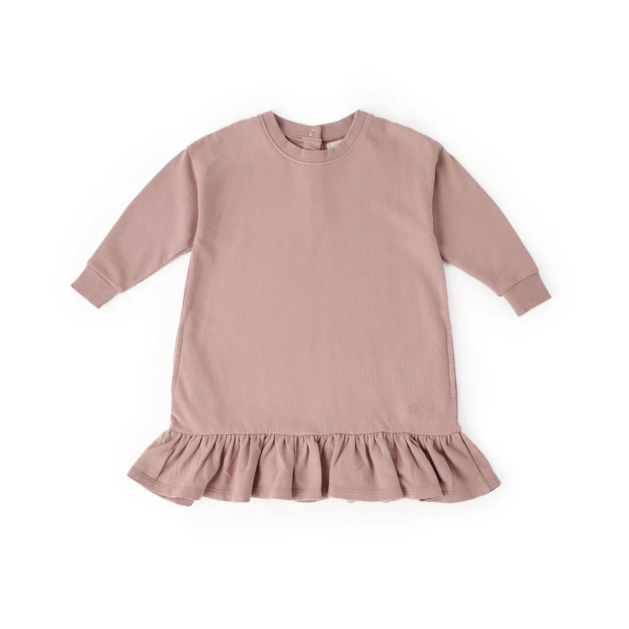 kids french terry kids ruffle hem dress soft peony in pinks pattern