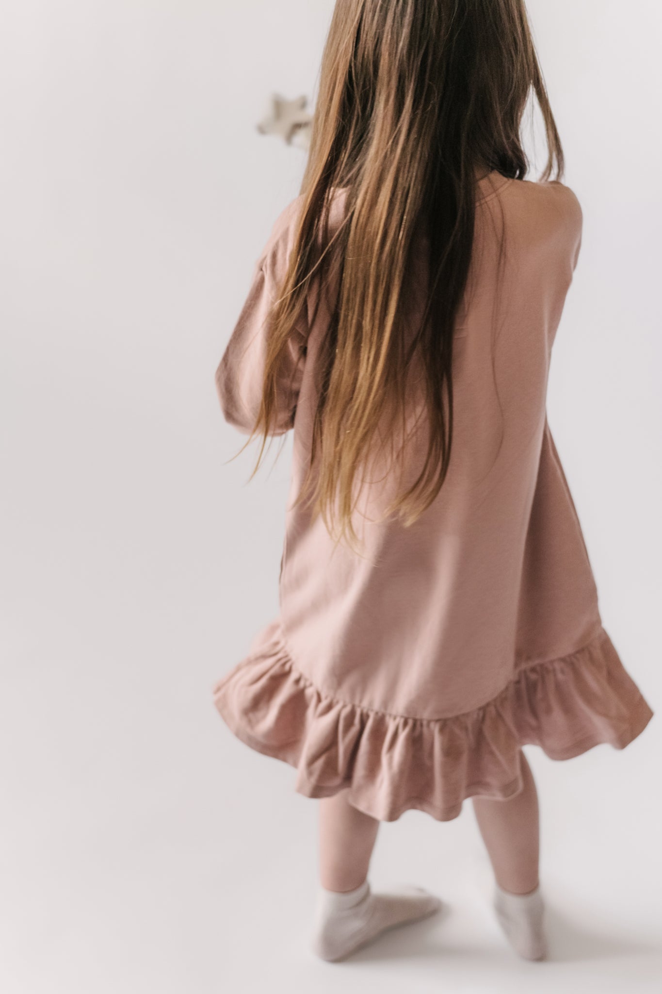 kids french terry kids ruffle hem dress soft peony
