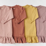kids french terry kids ruffle hem dress soft peony
