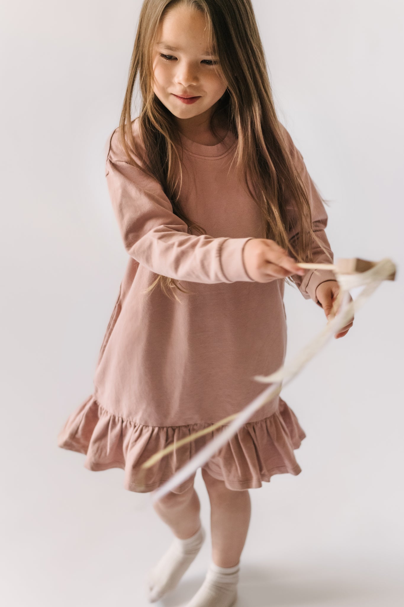 pehr-French Terry Ruffle Hem Dress - Soft Peony-3