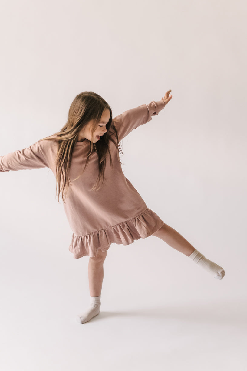 pehr-French Terry Ruffle Hem Dress - Soft Peony-4