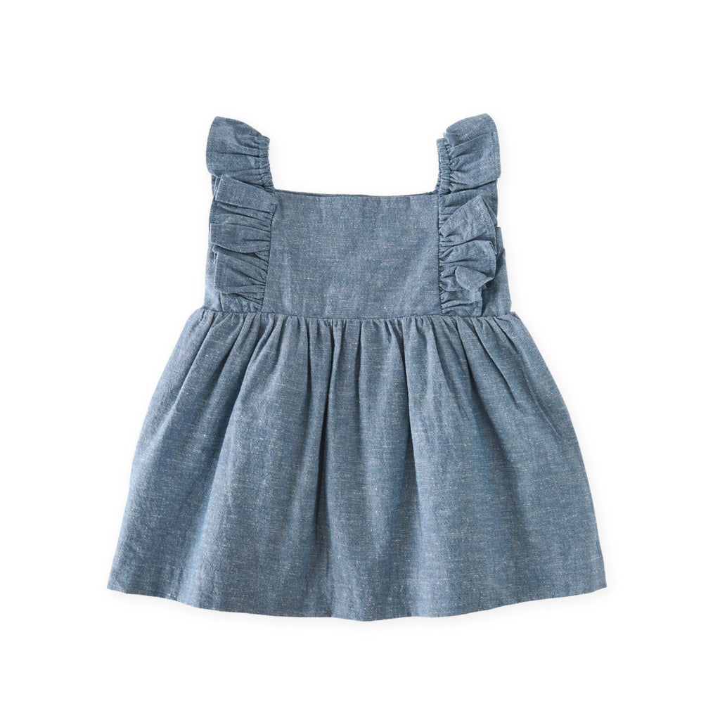 kids chambray dress in blues pattern