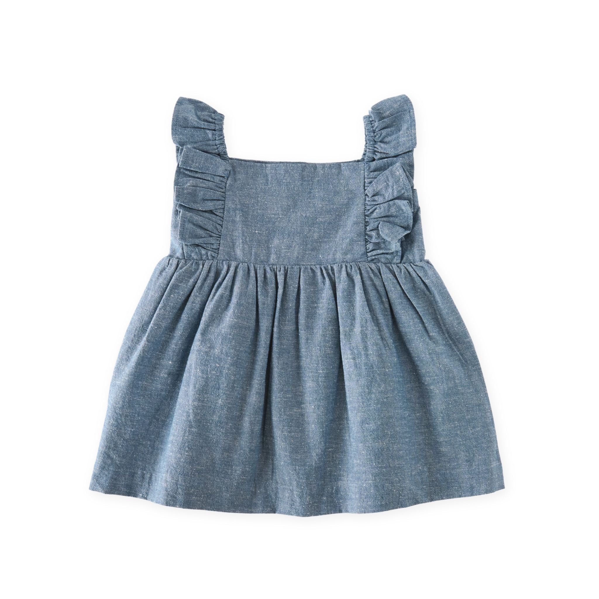 kids chambray dress in blues pattern