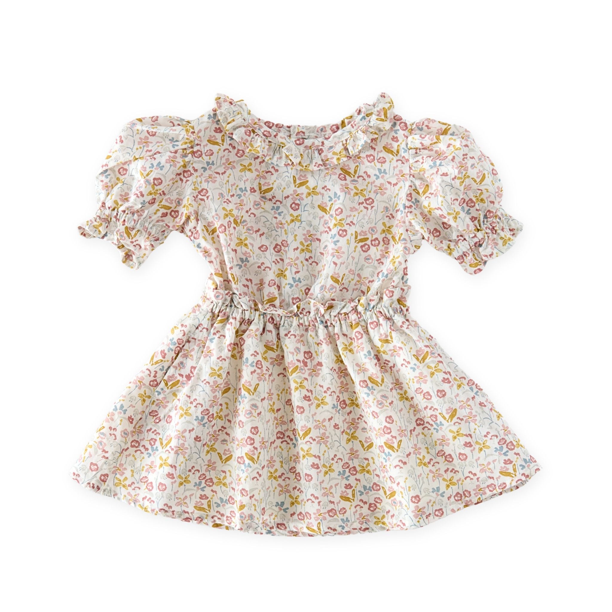 kids ruffle puff sleeve dress floret in multi pattern