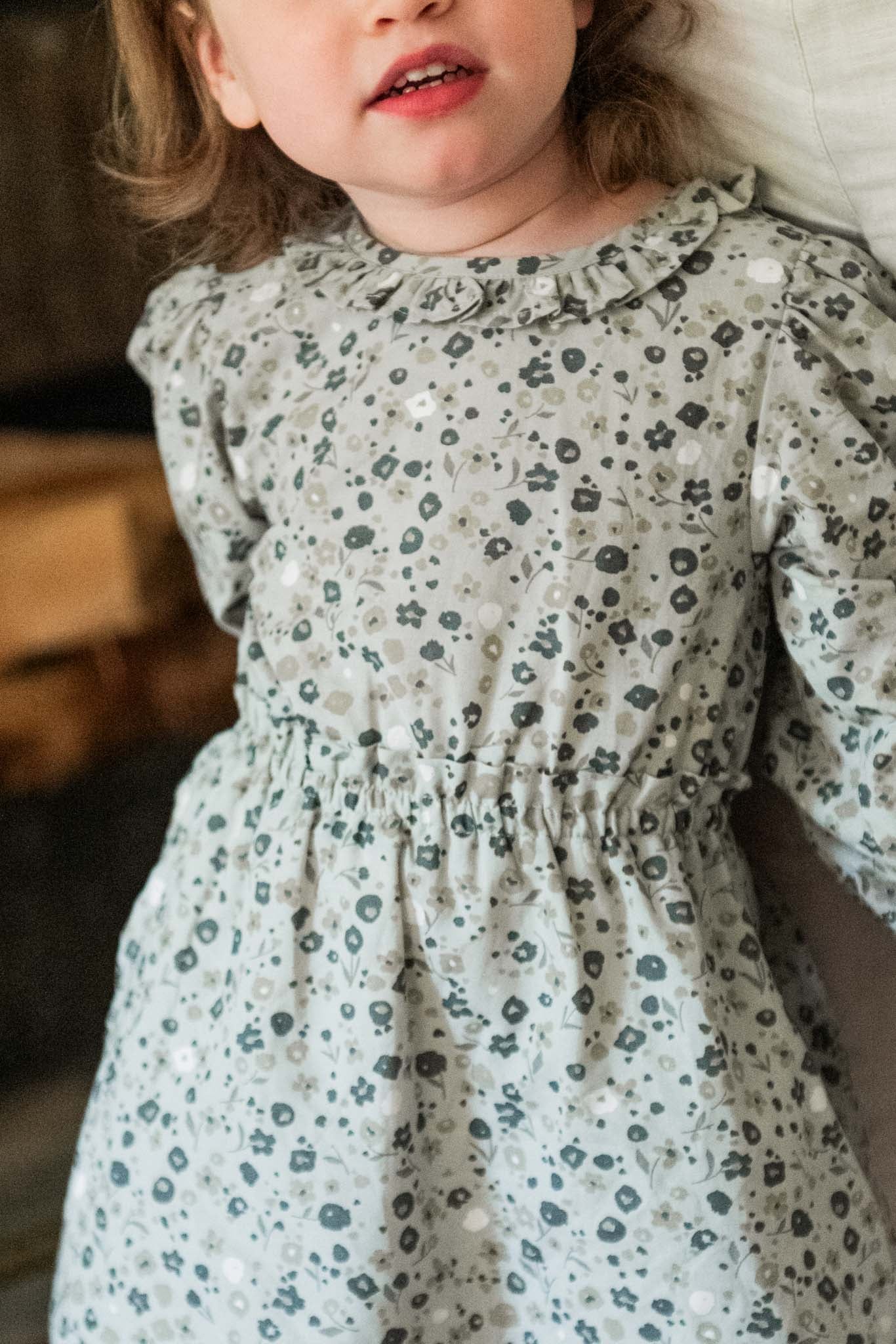 Ruffle Puff Sleeve Dress - Forget-Me-Not