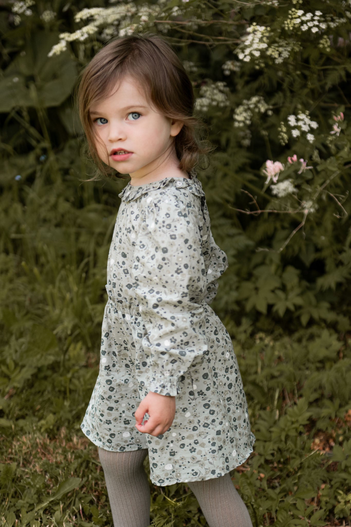 Ruffle Puff Sleeve Dress - Forget-Me-Not