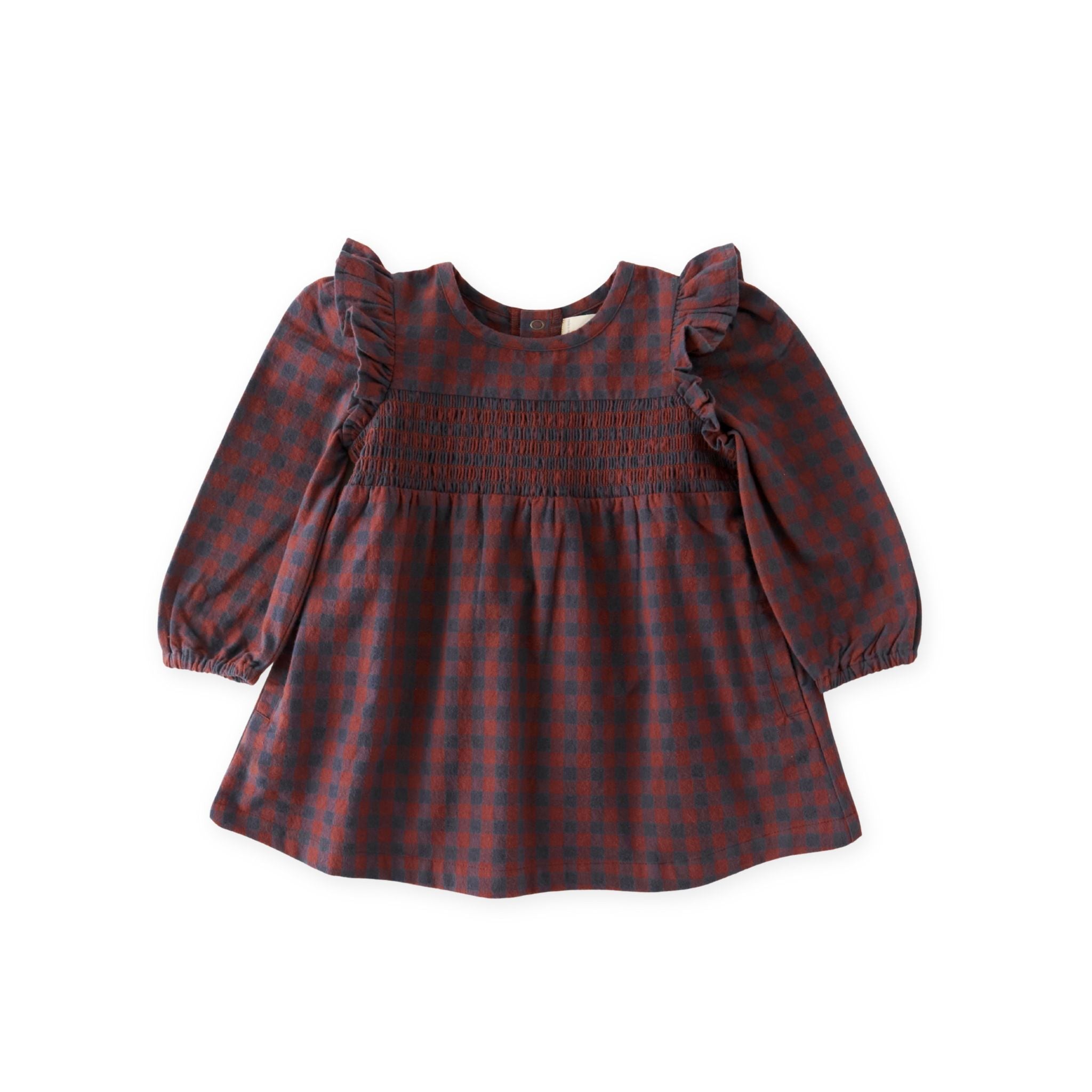 Flannel Smocked Dress - Mulberry/Ink