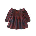 kids flannel smocked dress mulberry/ink in reds pattern