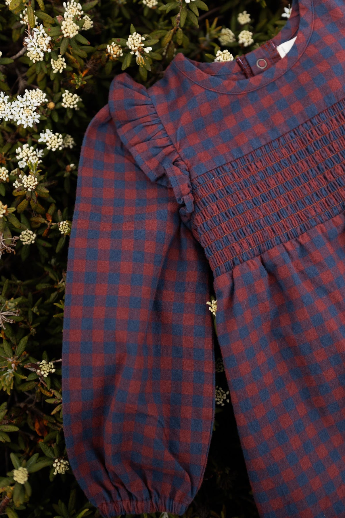 kids flannel smocked dress mulberry/ink