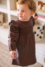 kids flannel smocked dress mulberry/ink