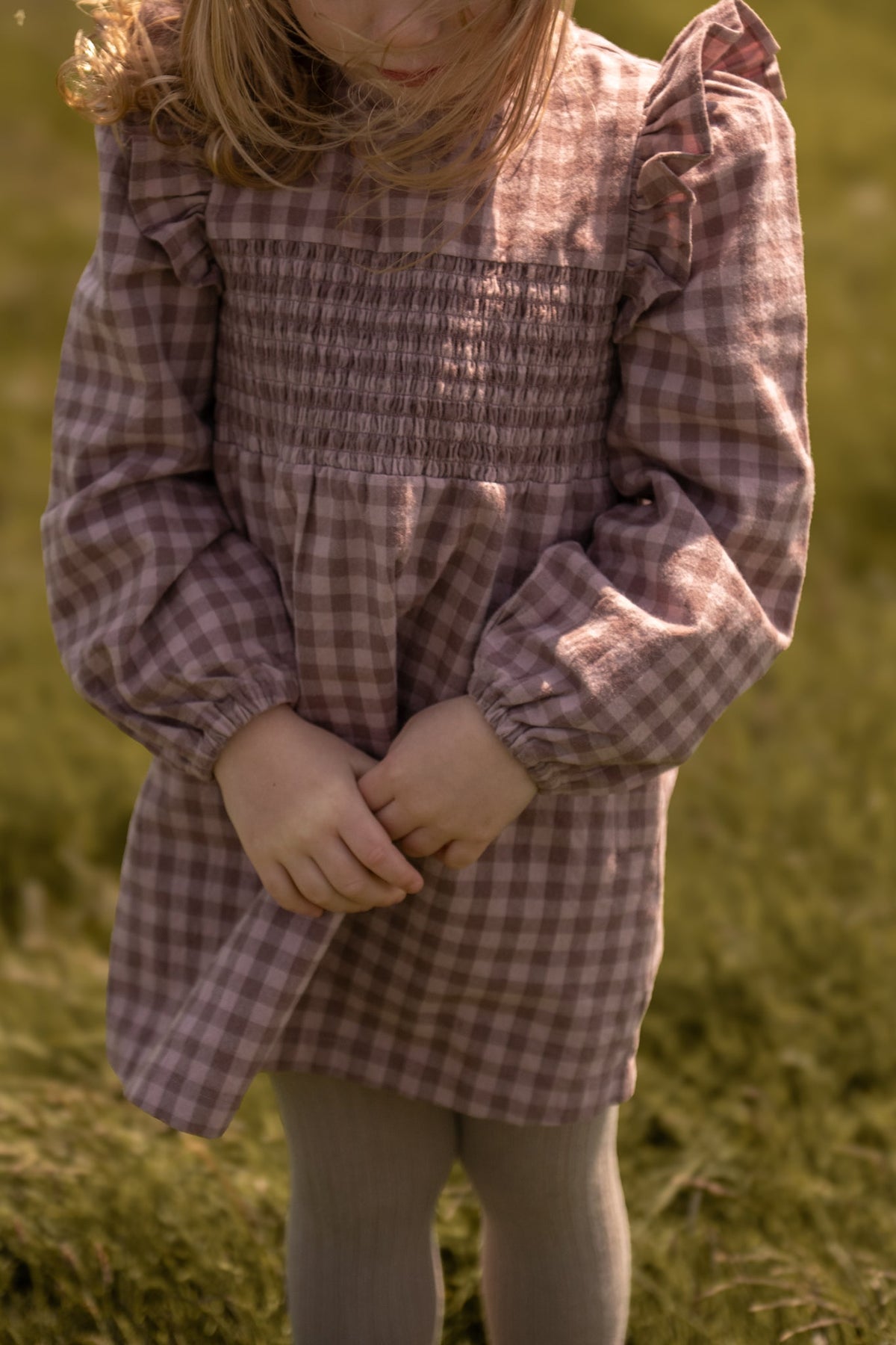 kids flannel smocked dress thistle/light thistle