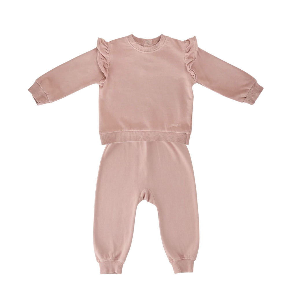 kids french terry matching set soft peony in pinks pattern