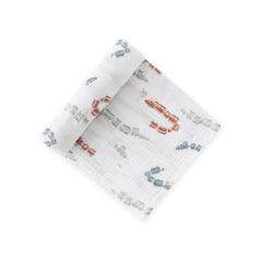Organic Cotton Muslin Swaddle - Locomotive