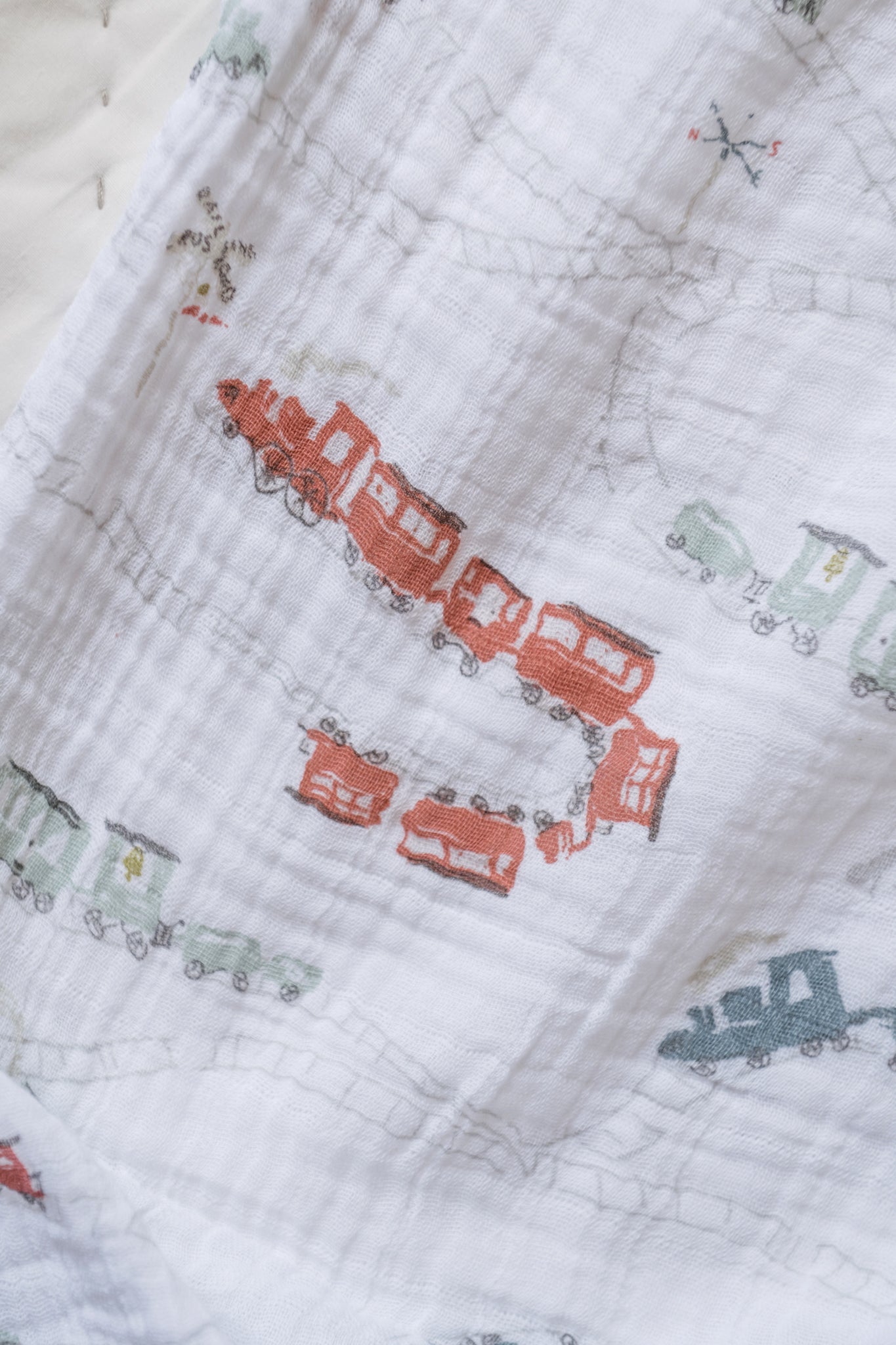 Organic Cotton Muslin Swaddle - Locomotive