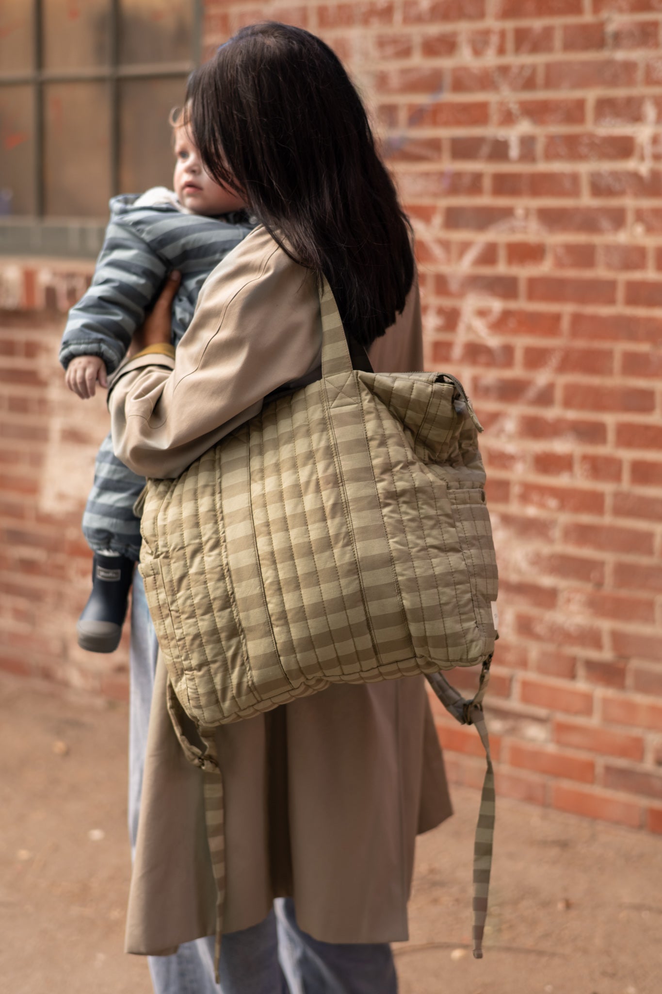 Convertible Diaper Bag - Moss Stripe