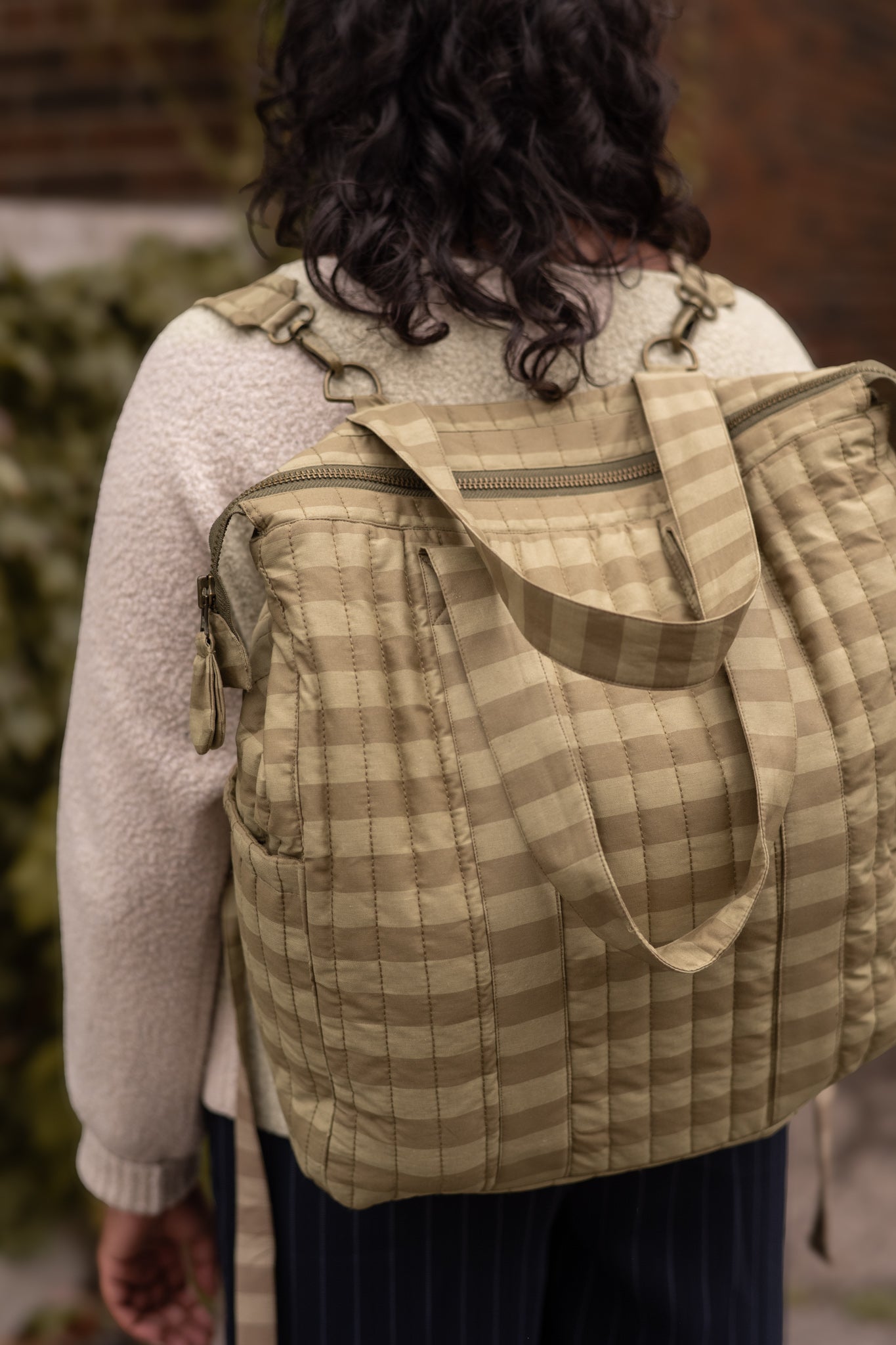 Convertible Diaper Bag - Moss Stripe