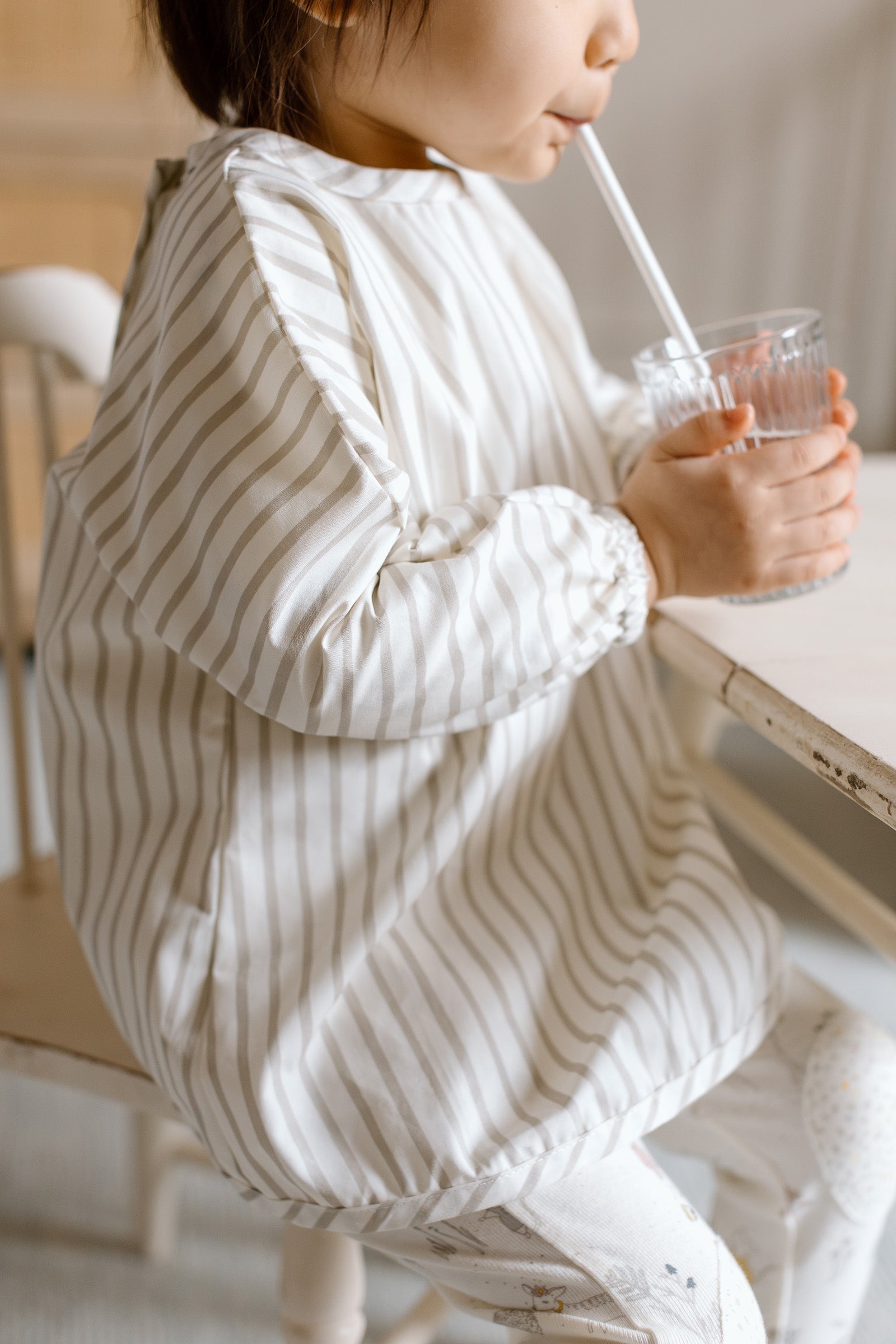 Water-Repellent Baby Smock - Stripes Away Pebble Grey