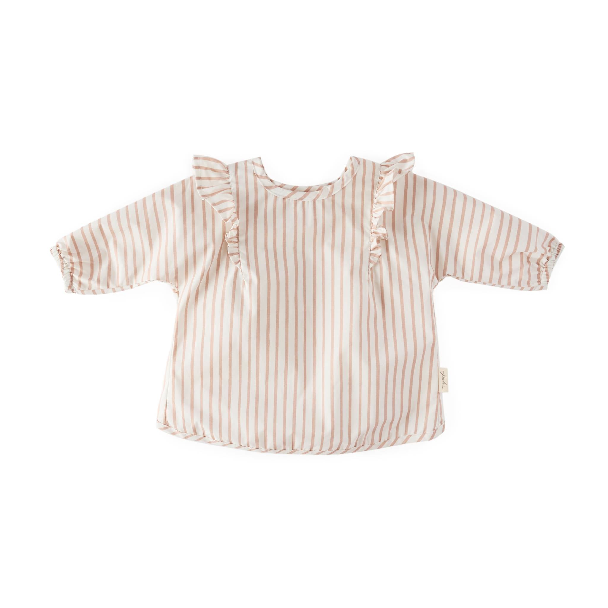 Water-Repellent Ruffle Baby Smock - Stripes Away Rose Pink