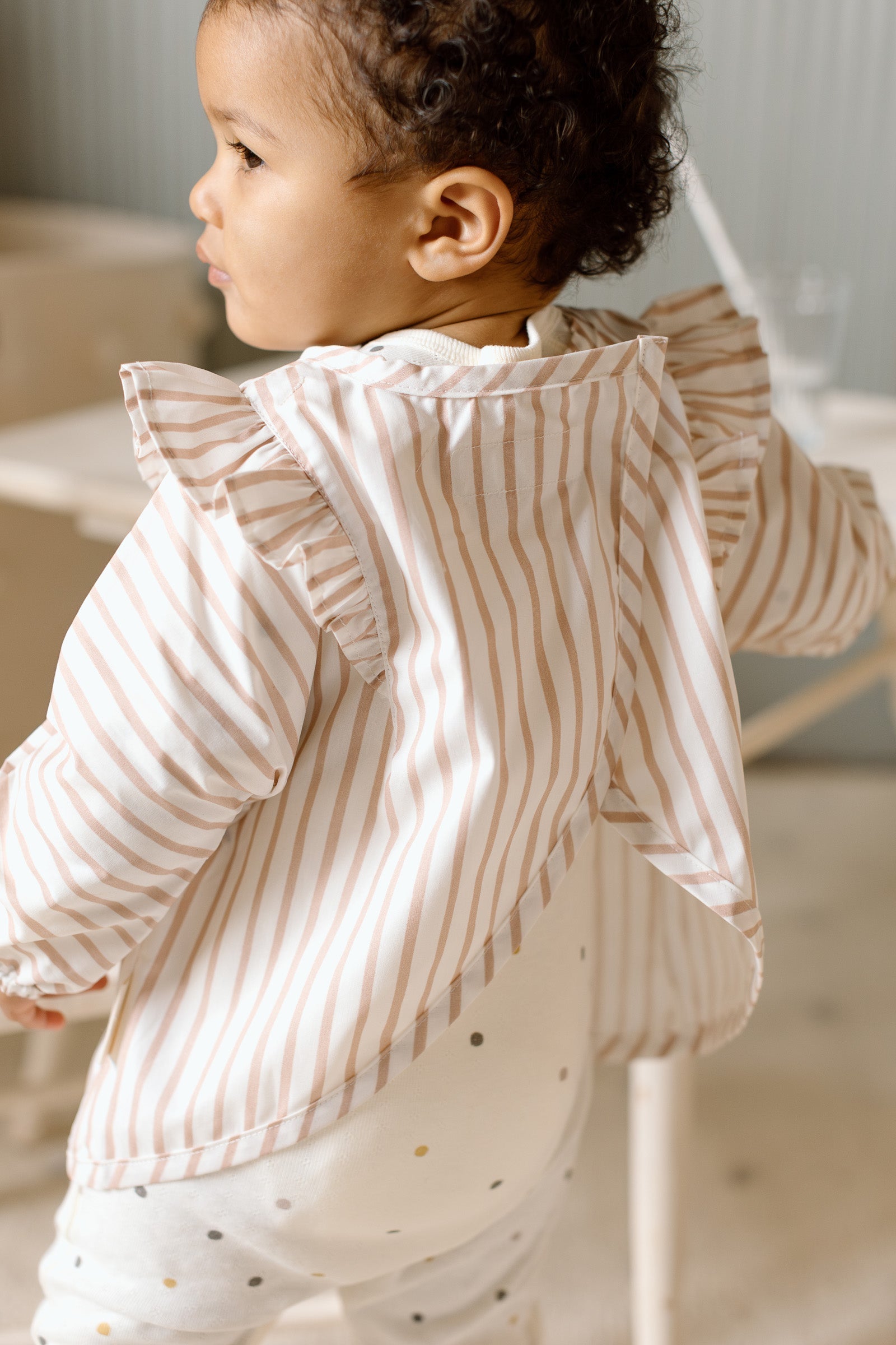Water-Repellent Ruffle Baby Smock - Stripes Away Rose Pink