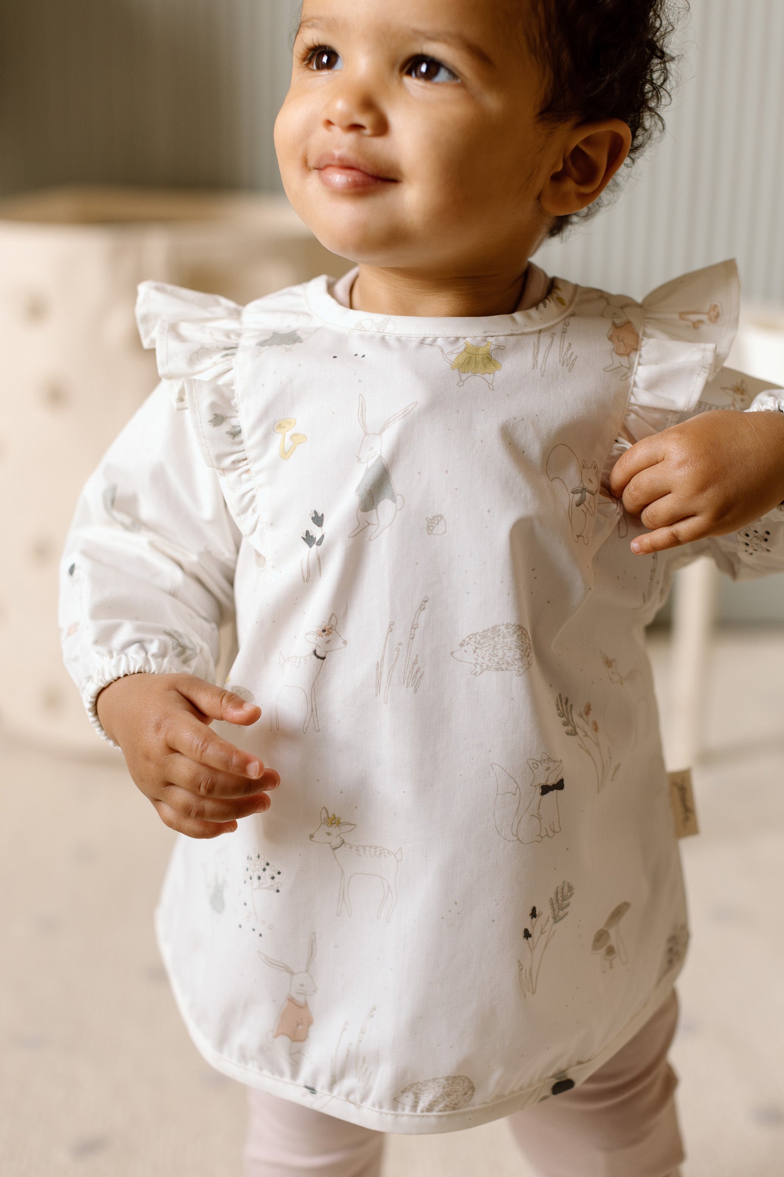 Water-Repellent Ruffle Baby Smock - Magical Forest