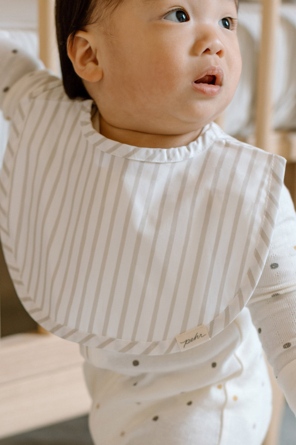 baby water repellent everyday essential baby bib stripes away pebble grey