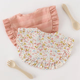 Water-Repellent Ruffle Baby Bibs with Pocket - Set of 2 - Floret