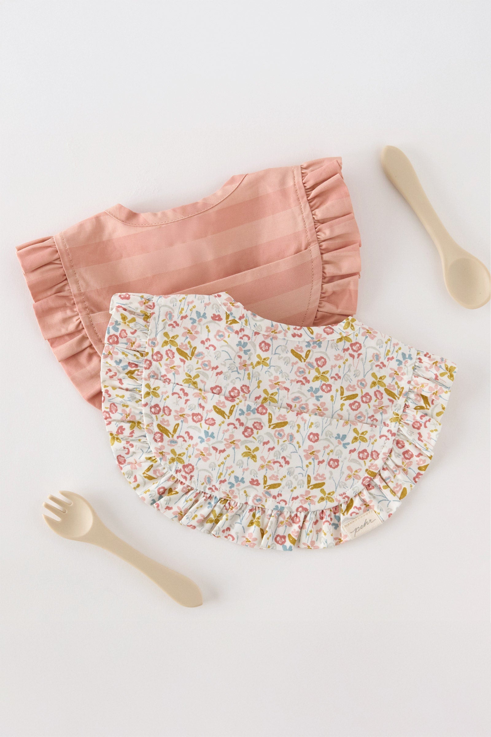 Water-Repellent Ruffle Baby Bibs with Pocket - Set of 2 - Floret