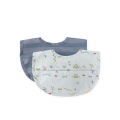 Water-Repellent Baby Bibs with Pocket - Set of 2 - Crawling Critters Blue
