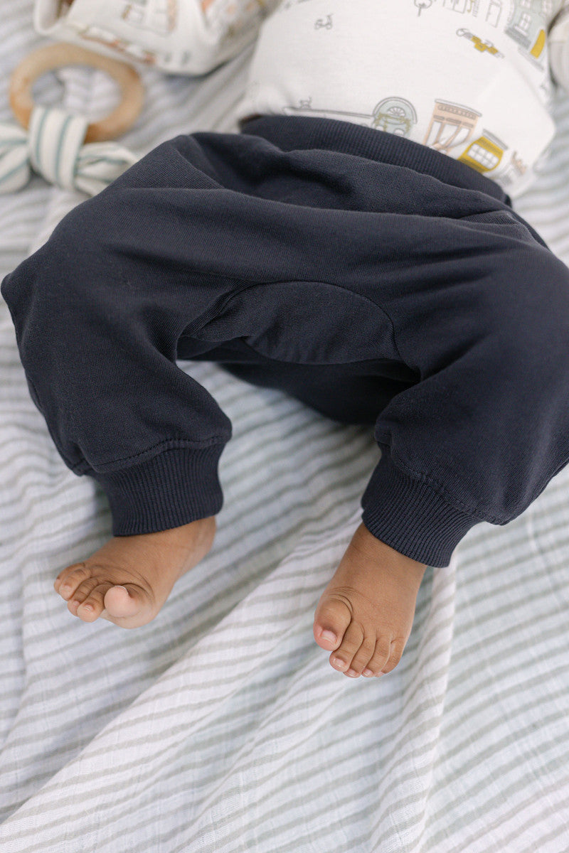 french terry harem pant ink blue