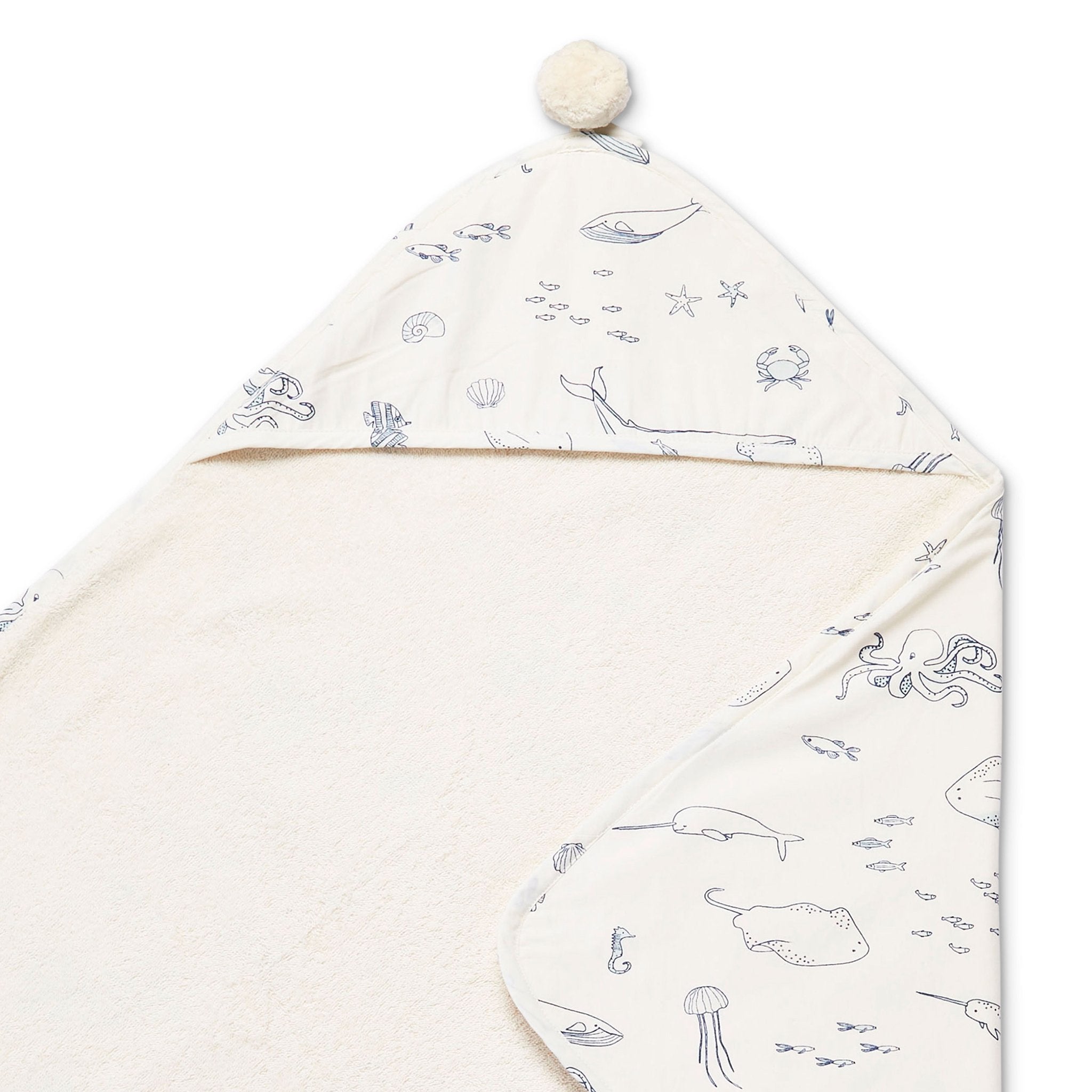 hooded towel life aquatic in blues pattern
