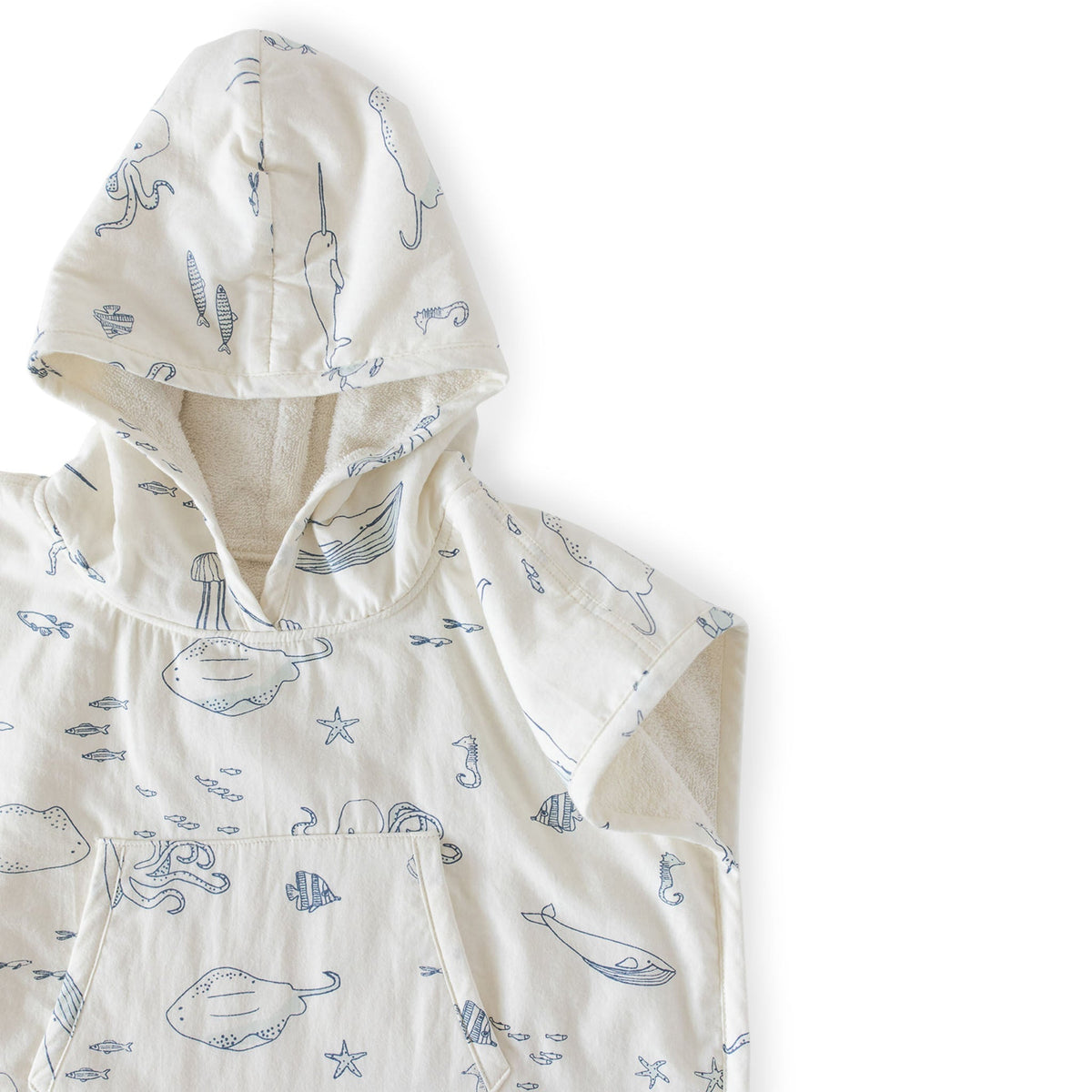 hooded poncho towel life aquatic in blues pattern