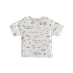 dropped shoulder short sleeve t shirt life aquatic in blues pattern