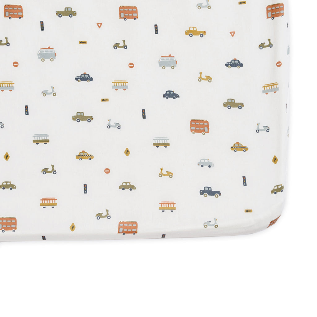 crib sheet rush hour in multi pattern
