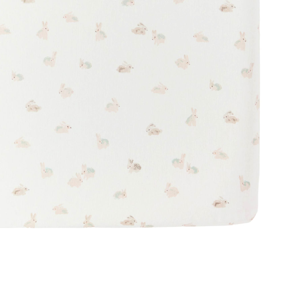 crib sheet hoppy bunny in blues pattern