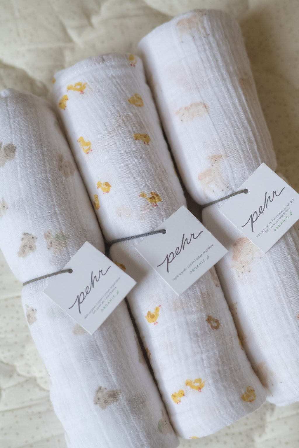 organic cotton muslin swaddle cheerful chick