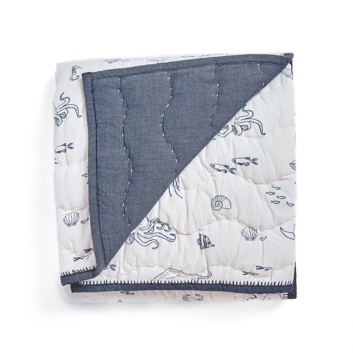 chambray blanket life aquatic in blues pattern