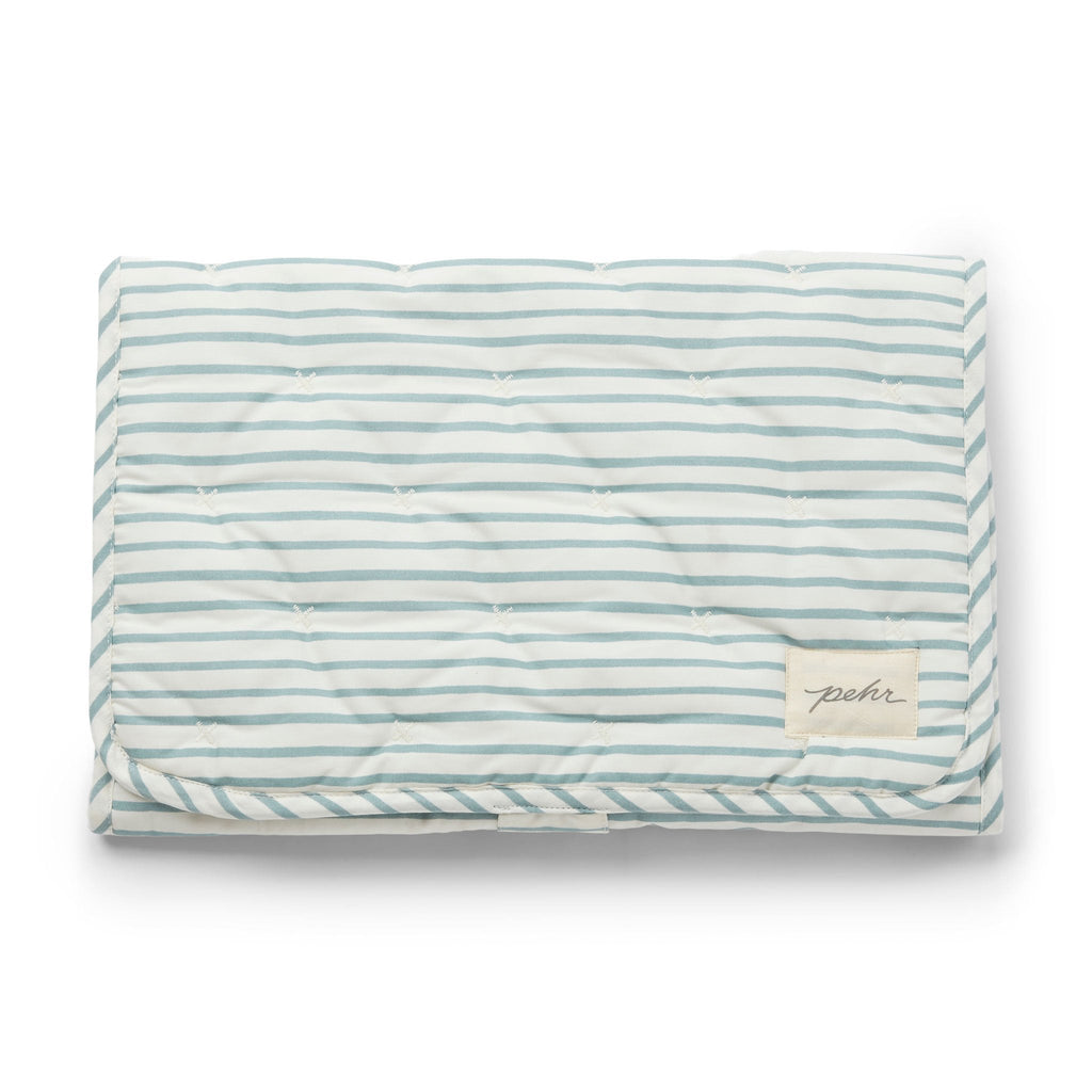 striped on the go portable changing pad stripes away deep sea in blues pattern