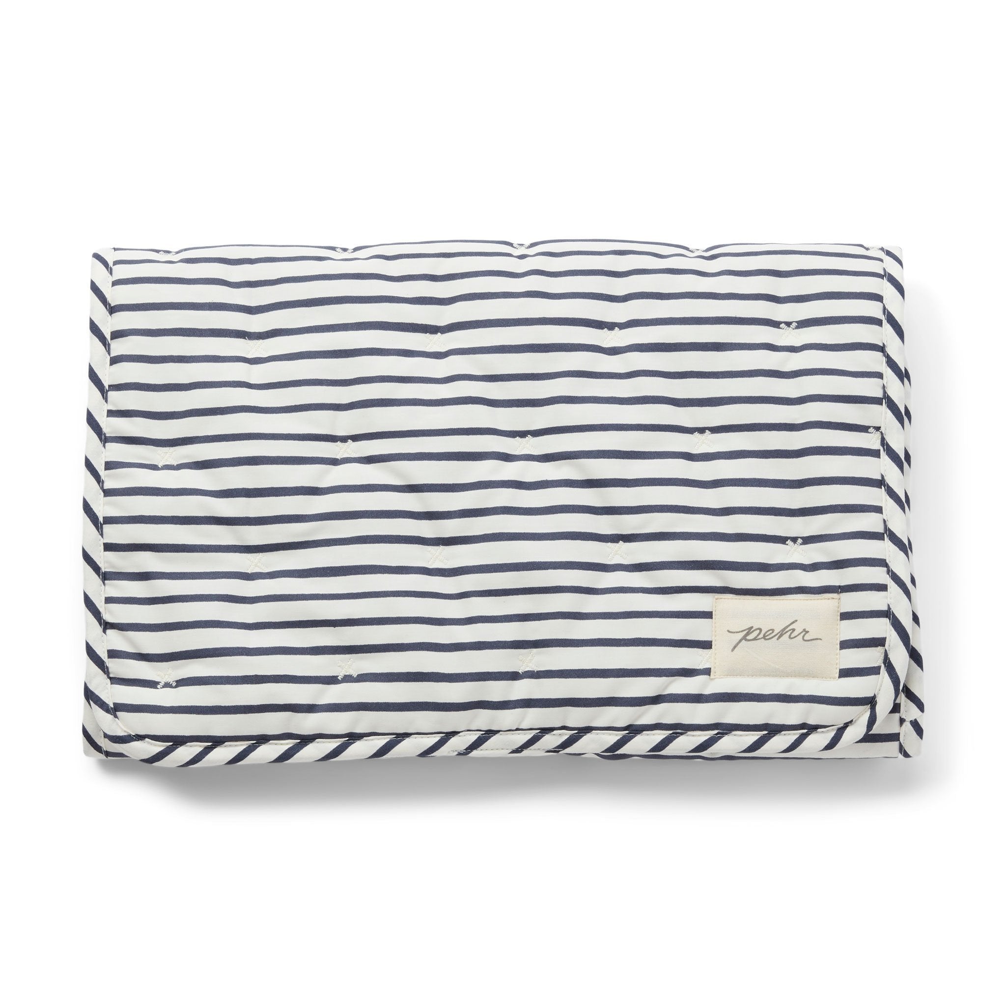 striped on the go portable changing pad stripes away ink blue in blues pattern
