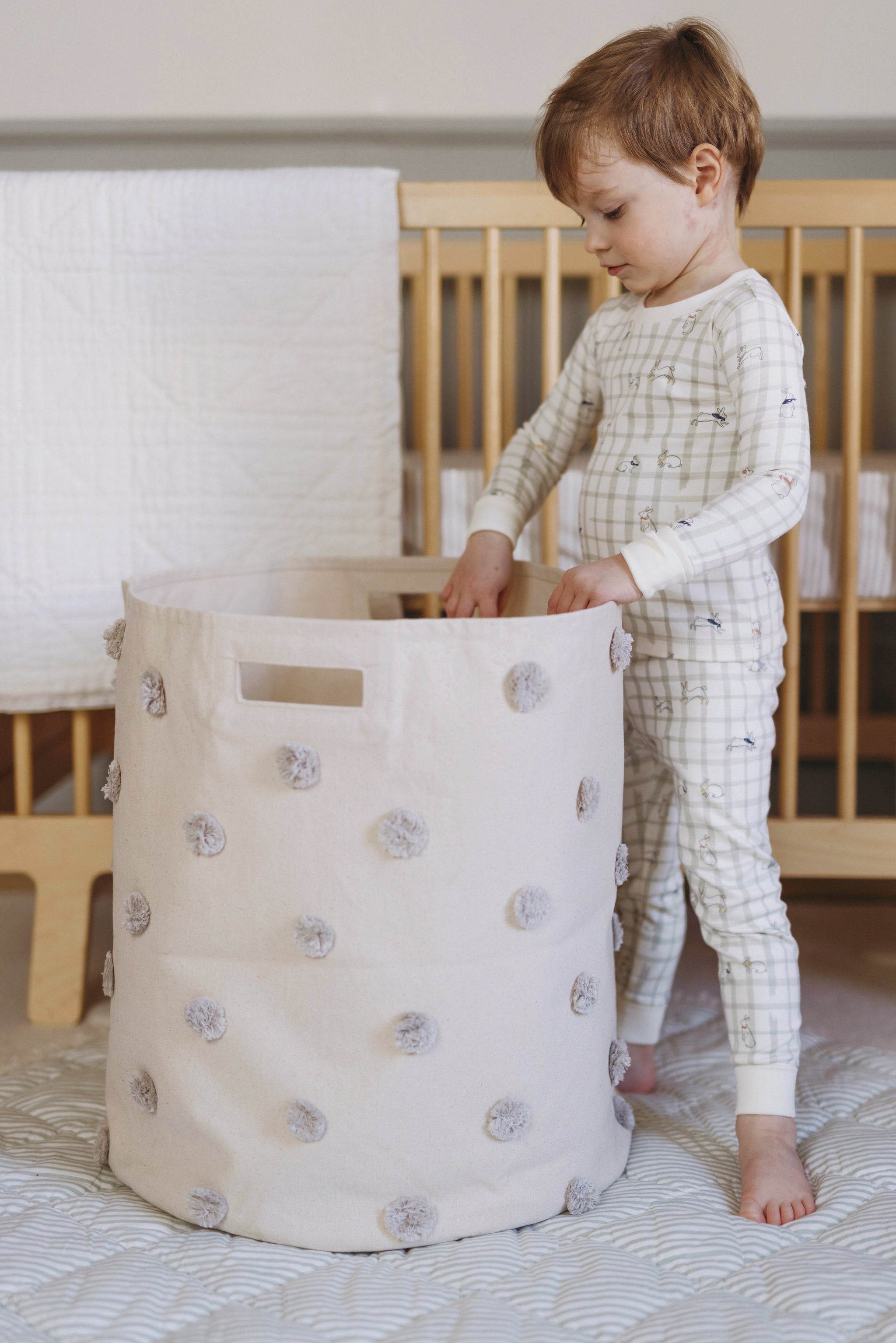 Pom Pom Basket - Hamper - Grey