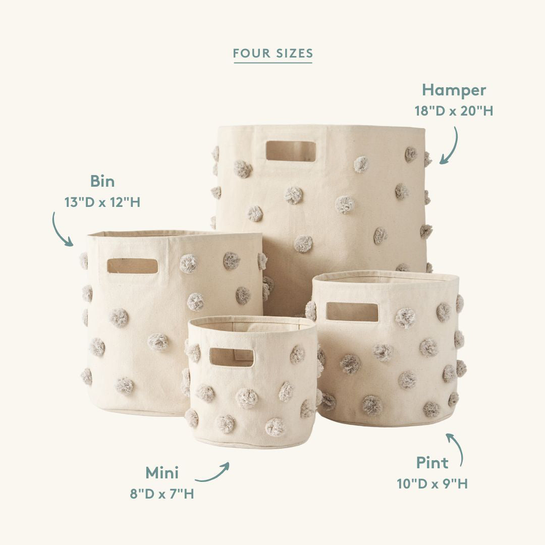 Pom Pom Basket - Hamper - Grey