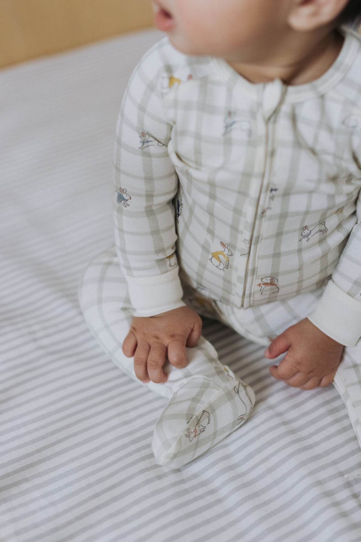 striped crib sheet stripes away pebble grey